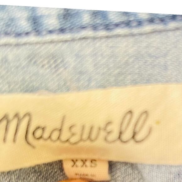 Madewell Short Sleeve Heart Detailed Tie Front Jean Top Shirt Size XXS - Picture 5 of 5